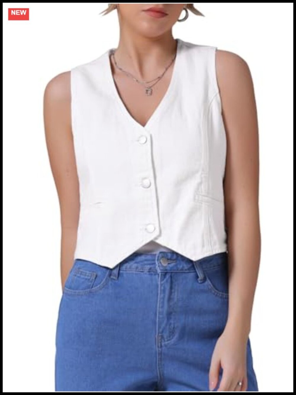 Plus Size Women's Denim Vest Sleeveless Cropped V-Neck Asymmetrical Hem Jean